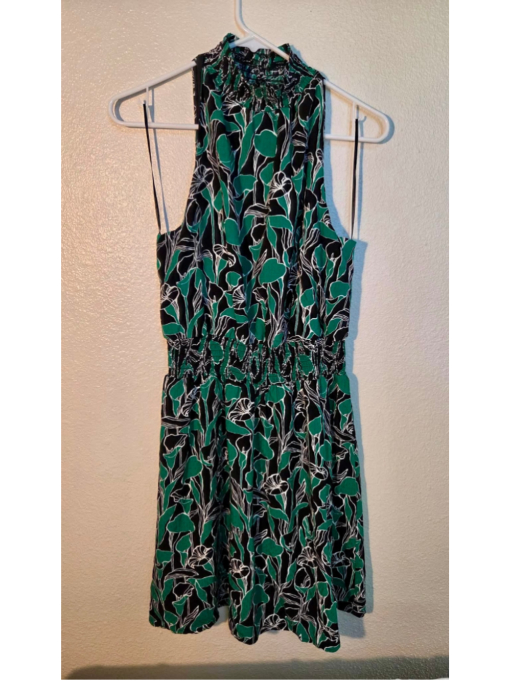 A New Day Women’s S Black Green Floral Smocked Waist Midi Dress